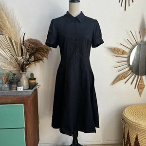 Halogen Womens Fit & Flare Black Shirt Half Button Midi Dress Collared Large